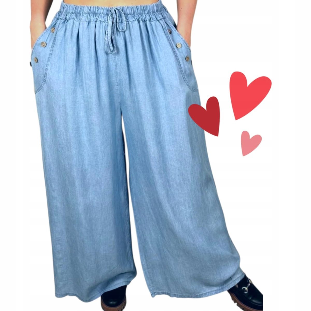 MODNE SPODNIE JEANSOWE Z SZEROKĄ NOGAWKĄ dzwony damskie luźne 50 52 5XL 6XL