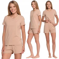 Piżamy damskie - PIŻAMA DAMSKA Z KRÓTKIM RĘKAWEM I SPODENKAMI BAWEŁNIANA MORAJ XL BEIGE - miniaturka - grafika 1