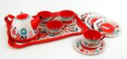 Zabawki AGD - Zestaw do herbaty z tacą talerzyki tacka filiżanki czajniczek 130-03097 Dromader - miniaturka - grafika 1