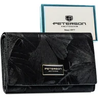 Portfele - Modny portfel damski PETERSON rfid stop średniej wielkości rozbudowany karty gotówka dokumenty czarny na zatrzask skóra naturalna i ekologiczna pude.. - miniaturka - grafika 1