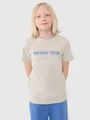 Koszulki dla chłopców - 4F T-shirt z nadrukiem chłopięcy - beżowy 122 (6-7 lat) - miniaturka - grafika 1