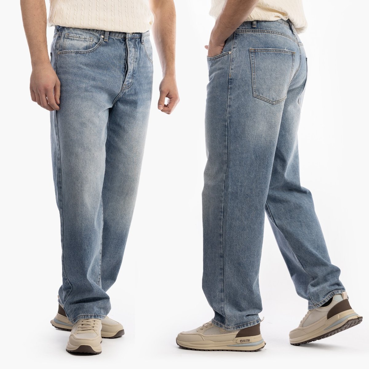 Jeansy Męskie Jeansowe Proste Luźne Straight Spodnie Ciemny Denim 36 Denim