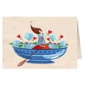 Kartki okolicznościowe i zaproszenia - Karnet drewniany C6 + koperta Kobieta z dmuchawcami - miniaturka - grafika 1