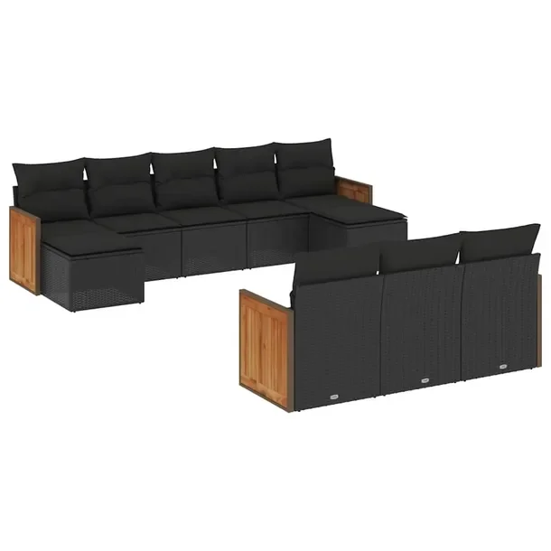Zestaw mebli ogrodowych rattan PE czarny 9szt. (55x62x69 cm)