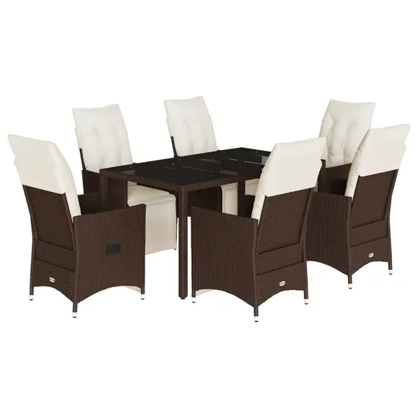 Zestaw Bistro Rattan PE Brązowy - 6 krzeseł + stół + poduszki