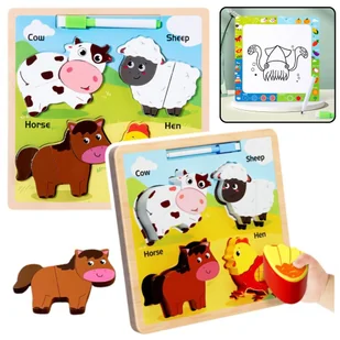 Układanka Tablica 2w1 Drewniana Edukacyjna Zwierzęta Domowe Pisak LEAN TOYS - Tablice dla dzieci - miniaturka - grafika 1