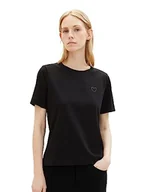 Koszulki i topy damskie - T-shirt damski TOM TAILOR z nadrukiem serca, 14482-głęboka czerń, M - miniaturka - grafika 1