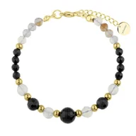 Bransoletki - Czarno żółta bransoletka naturalne kamienie turmalin i cytryn pozłacana - Manoki - miniaturka - grafika 1