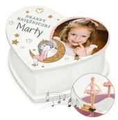 Pamiątka Pierwszej Komunii Świętej - Szkatułka na biżuterię w kształcie serca z pozytywką i Twoim zdję - miniaturka - grafika 1