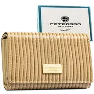 Portfele - Portfel damski lakierowany PETERSON rfid stop średniej wielkości na zatrzask lakierowany prążkowany skóra naturalna i ekologiczna pudełko prezentowe - miniaturka - grafika 1