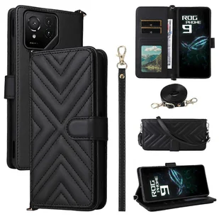 Dla Asus ROG Phone 9 5G Phone 9 Pro 5G Etui z paskiem na ramię Portfel Skórzany pokrowiec na telefon - Wielobarwny Black - Portfele - miniaturka - grafika 1