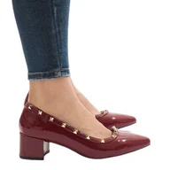 Czółenka - Bordowe lakierowane czółenka na słupku X-70 czerwone wielokolorowe - ButyModne - miniaturka - grafika 1