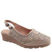 Sandały damskie - Vinceza 85166 damskie sandały na koturnie ażurowe beżowe - miniaturka - grafika 1