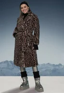 Płaszcze damskie - Brązowy Płaszcz w Panterkę Futerko Ozdobiony Paskiem Delmarea - miniaturka - grafika 1