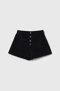 Spodnie i spodenki dla dziewczynek - United Colors of Benetton szorty jeansowe dziecięce kolor czarny gładkie regulowana talia - grafika 1