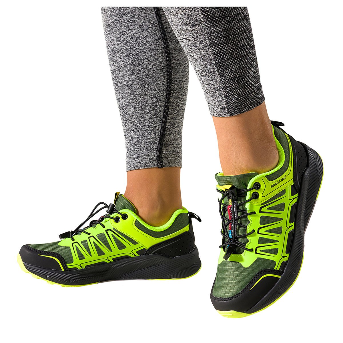 Zielone buty sportowe trekkingowe damskie na bieżnikowanej podeszwie z regulowaną elastyczną sznurówką seledynowe wstawki Casu 7494-5D-41