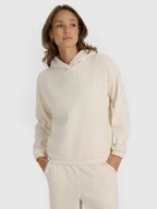 Bluzy damskie - 4F Bluza dresowa nierozpinana z kapturem damska - biała XS - miniaturka - grafika 1