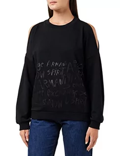 Bluzy damskie - Armani Exchange Damska bluza z długim rękawem, niezakryte ramiona, nadruk z przodu, z logo Back Logo Polo Sweater, czarny, L - grafika 1