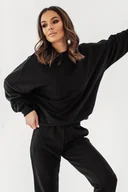 Bluzki damskie - Czarna Kobieca Bluza Oversize bez Kaptóra - miniaturka - grafika 1