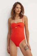 Stroje kąpielowe - Calvin Klein jednoczęściowy strój kąpielowy kolor czerwony lekko usztywniona miseczka KW0KW02582 - miniaturka - grafika 1