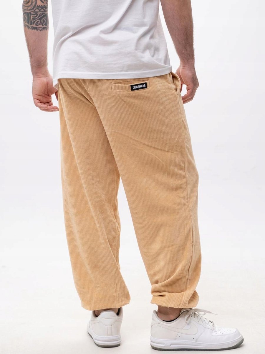 Spodnie Sztruksowe MATERIAŁOWE MĘSKIE SZNURKI LUŹNE Brązowe Jigga Cord M