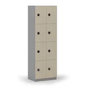 Szafki biurowe - Drewniana szafka skrytkowa, 8 schowków, zamek kodowy, szary/brzoza - miniaturka - grafika 1