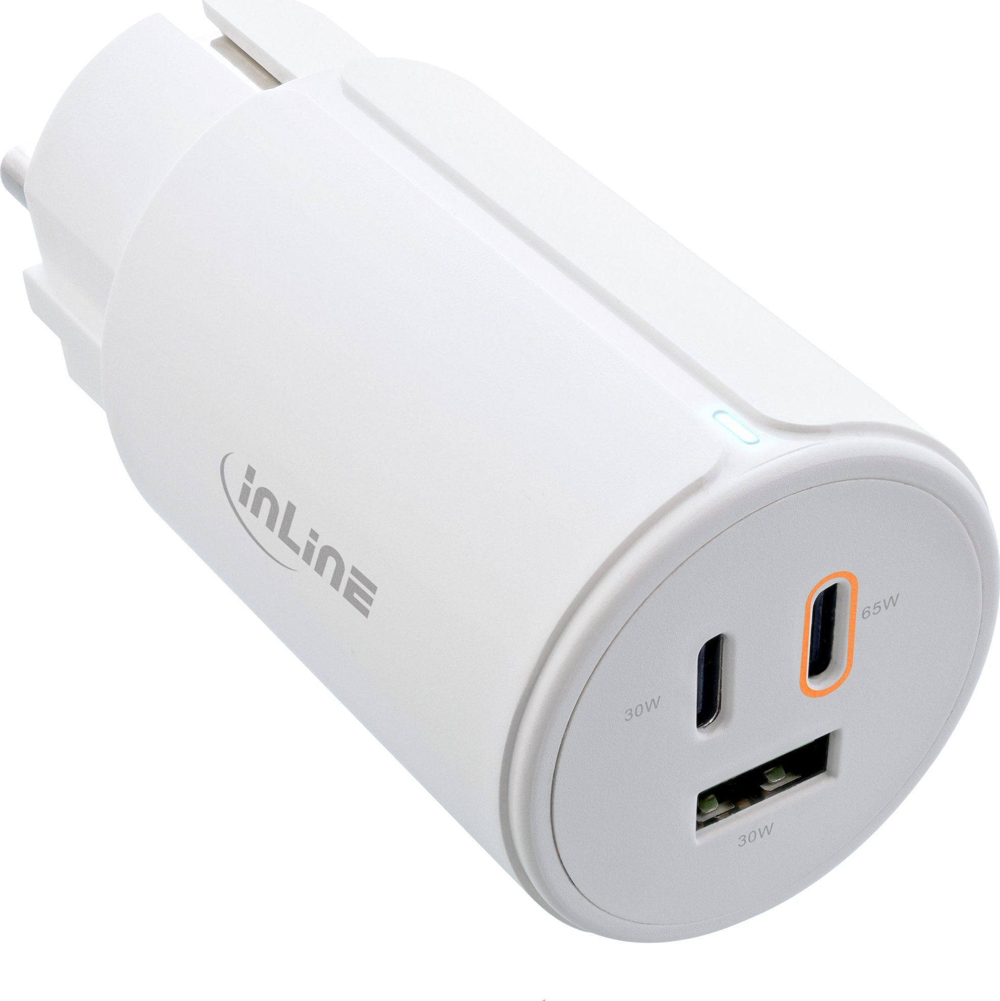 InLine InLine® USB PD power supply, GaN charger, 3-port, Dual USB-C + USB-A, 65W, white