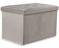 Pufy i podnóżki - Pufa składana XL z guzikami - 60x38x38cm aksamit beż - miniaturka - grafika 1