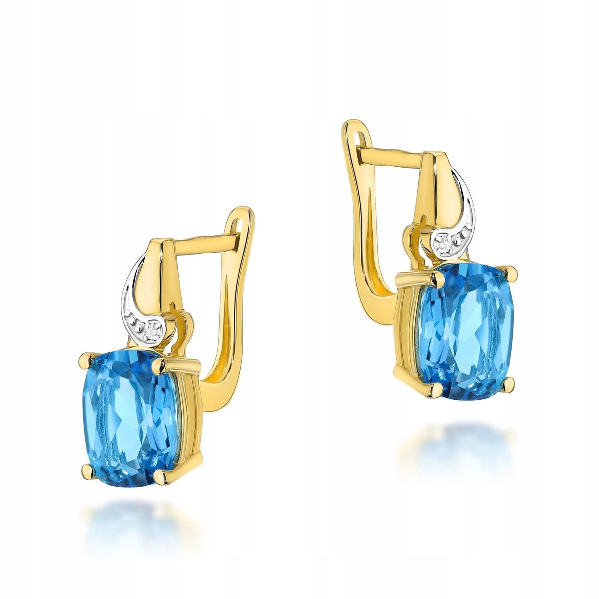Złote kolczyki 585 Topaz Swiss na angielskie zapięcie z diamentami 3,9g
