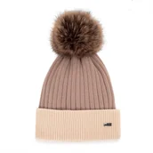 Czapki damskie - Damska czapka z futerkowym pomponem różowo - beżowa - miniaturka - grafika 1