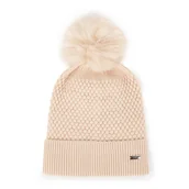 Czapki damskie - Damska czapka z domieszką wiskozy beżowa - miniaturka - grafika 1