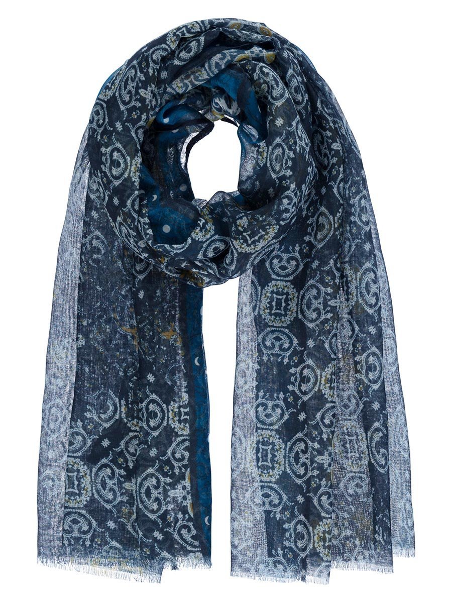 Szalik z nadrukiem ornamentowym niebieski Passigatti