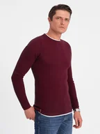 Swetry męskie - Bawełniany sweter męski z okrągłym dekoltem - bordowy V8 OM-SWSW-0103 - Ombre Clothing - miniaturka - grafika 1