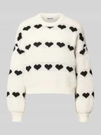 Swetry damskie - Sweter z dzianiny o kroju relaxed fit z nadrukiem z motywem serca model ‘NOVE’ - miniaturka - grafika 1