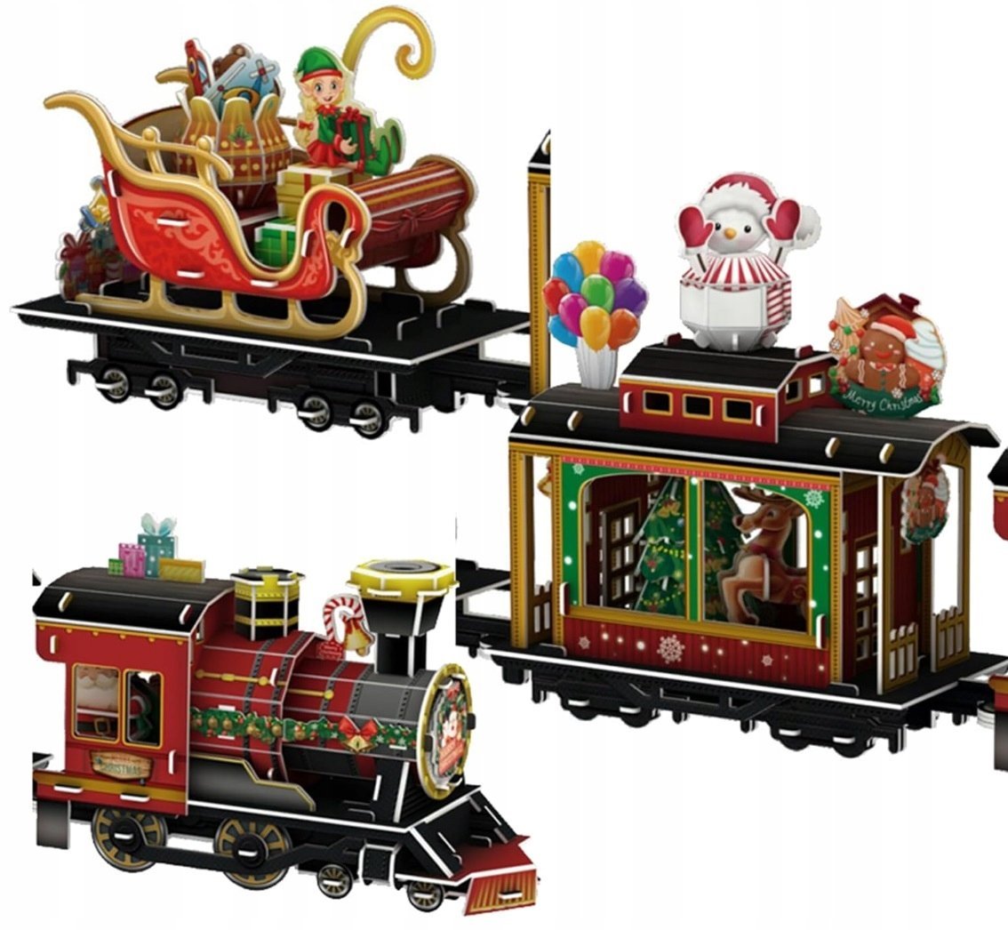 2 x UROCZE PUZZLE ŚWIĄTECZNE ŚWIECĄCY POCIĄG LED KOLEJKA 3D MIKOŁAJ NA PREZ