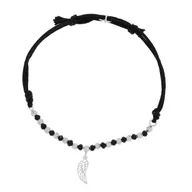 Bransoletki - Srebrna bransoletka czarny sznurek skrzydło - miniaturka - grafika 1