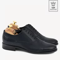 Półbuty męskie - Eleganckie skórzane męskie buty Evan granatowe - BRILU - miniaturka - grafika 1
