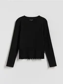 Bluzki dla dziewczynek - Reserved - Bluzka z falbanką - czarny - miniaturka - grafika 1