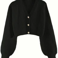 Swetry damskie - TEMU Elegancki damski kardigan zimowy na guziki – Sweter w jednolitym kolorze, luźny krój z kołnierzem i długim rękawem, przytulna kurtka na - miniaturka - grafika 1