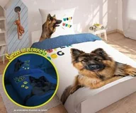 Pościel dla dzieci - Detexpol Pościel świecąca w ciemności 140x200 3366 A Pies Owczarek Niemiecki psy super dog biała niebieska bawełniana - miniaturka - grafika 1