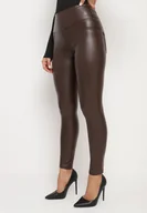 Legginsy - Brązowe Legginsy z Imitacji Skóry i Kieszeni z Wysokim Stanem Olabria - miniaturka - grafika 1