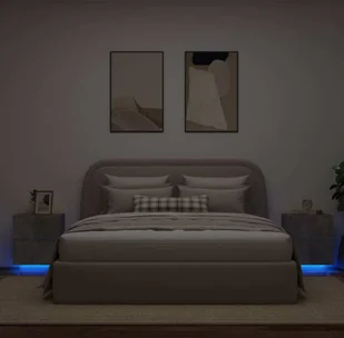 Szafki nocne z oświetleniem LED 2 szt. Betonowo-szary materiał drewnopochodny - Szafki nocne - miniaturka - grafika 1