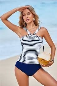 Cupshe Strój Góra Bikini W Paski W Stylu Marynarskim I Standardowe Majtki