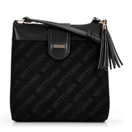 Torebki damskie - Damska crossbody z ekoskóry w logo czarna - miniaturka - grafika 1