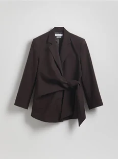Reserved - Marynarka z ozdobnym wiązaniem - mahoniowy - Marynarki i żakiety damskie - miniaturka - grafika 1