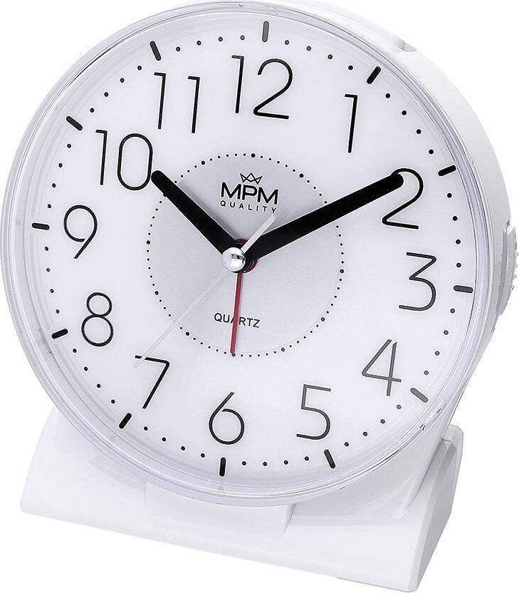 MPM Budzik MPM C01.4321.00 biały cichy mechanizm 11 cm