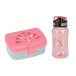Lassig, Zestaw lunchbox i tritanowa bidon About Friends Dinozaur, 460 ml, Różowy - Zestawy naczyń dla dzieci - miniaturka - grafika 1