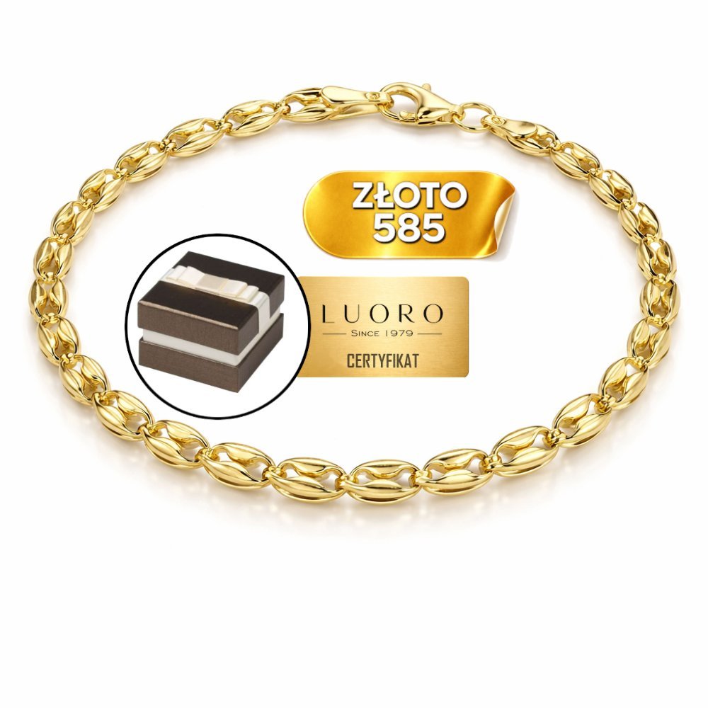 BRANSOLETKA ZŁOTA 585 14K OWALNY WZÓR 17 CM ELEGANCKA ŻÓŁTE ZŁOTO
