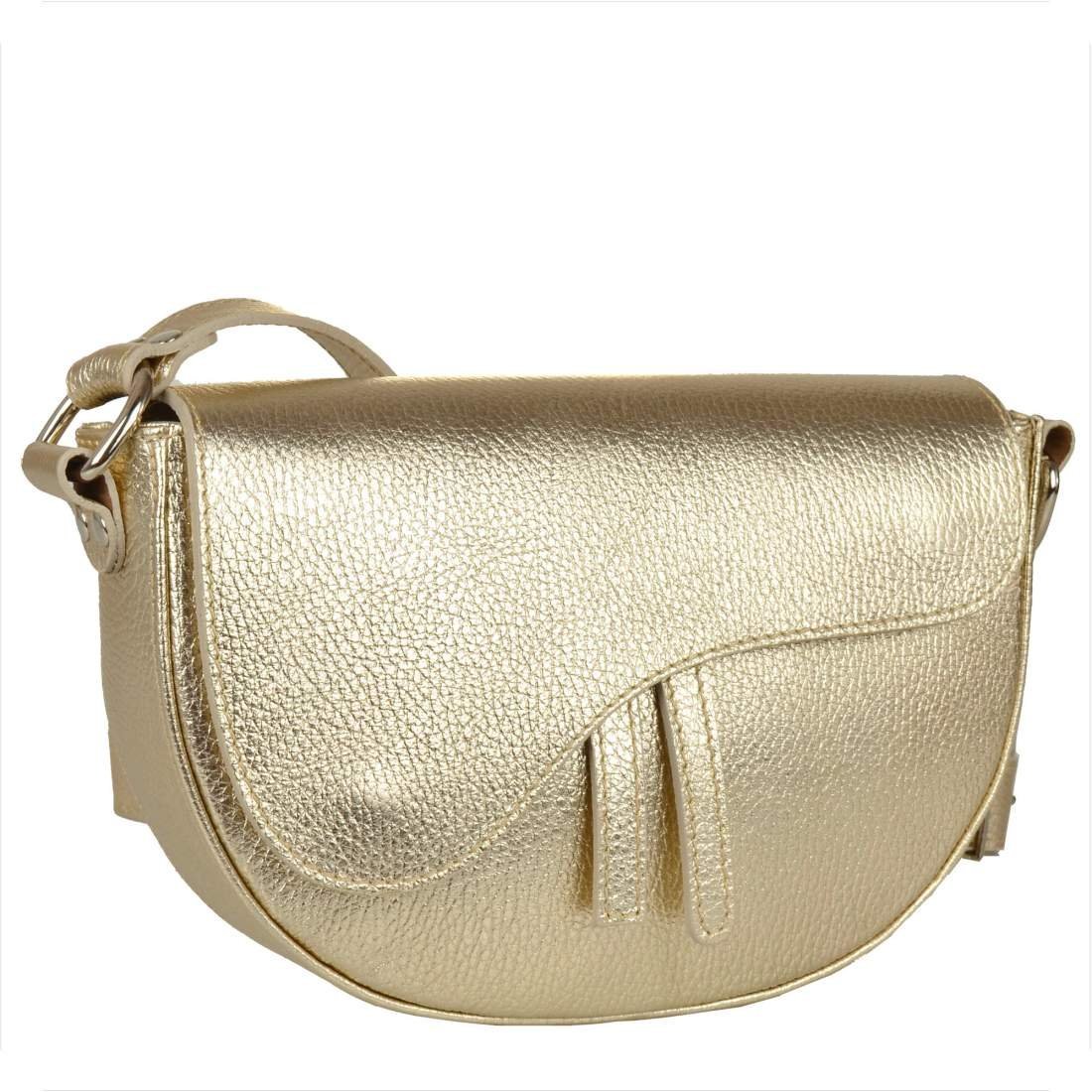Borse in Pelle Torebka ze skóry naturalnej listonoszka złota szeroki pasek