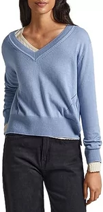 Pepe Jeans Damski sweter Donna z dekoltem w serek, niebieski (stalowy niebieski), XS - Swetry damskie - miniaturka - grafika 1
